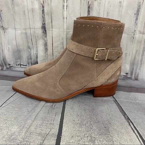 Antonio Melani Size 6M Beige Linadee Suede Leather Studded Block Heel Booties - Picture 7 of 15